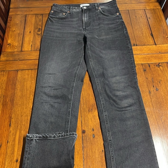 Zara straight leg split seam full length black wash denim jeans - Picture 2 of 7